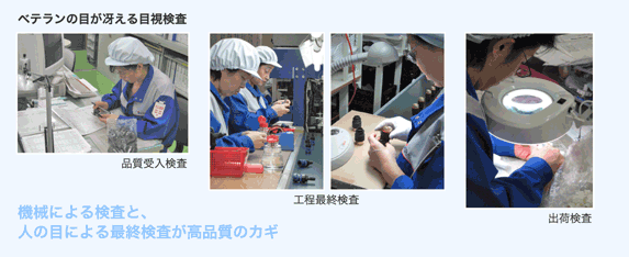 ベテランの目が冴える目視検査。機械による検査と人の目による最終検査が高品質のカギ